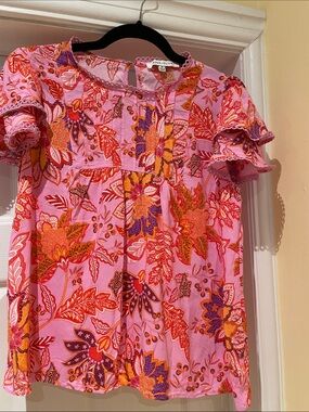 Rose & Olive Pink and Orange Top Summer Cottagecore Breathable Boho Festival